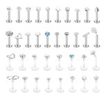 JeweBella 36Pcs 16G Stainless Steel Labret Piercing Jewellery Nose Piercing Jewellery Nose Stud Labret Studs Lip Tragus Piercing Flat Back Earrings Heart Star Zircon Opal Piercing Helix Jewellery Set