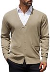 COOFANDY Mens Cardigan Sweaters Long Sleeve V Neck Cardigans Lightweight Knitted Button Down Sweaters with Pockets Khaki