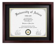 CORE ART 11x14 Diploma Frame Display Certificates 8.5 x 11 with Mat or 11 x 14 without Mat, College Degree Frame with Real Glass, Wall and Tabletop Display(Brown)