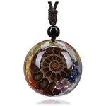 JOVIVI 7 Chakra Healing Crystal Stone Necklace Ammonite Fossil Natural Round Gemstone Spiral Protection Amulet Pendant Necklace for Women Men Jewellery