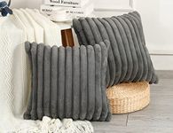 PANOD Set of 2 Faux Fur Decorative Throw Pillow Covers 18 x 18 Grey,Luxury Plush Modern Accent Funky Boho Pillow Covers Pillow Case Cushion Case for Couch Bed Sofa Farmhouse Livingroom Bedroom