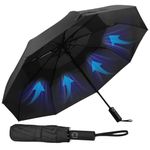 Hannstar Compact Umbrella Windproof Strong - Double Canopy, Light Weight, Automatic, Durable and Portable - Wind Resistant, Small Folding Backpack Umbrella for Rain - Men and Women