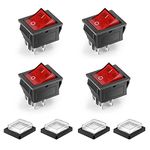 4 PCs Waterproof Rocker Switches ON-Off Boat Rocker Switch 4 Pin Red Light with Cover DPS AC 250V 16A 125V 20A for Electrical Machine Products, Red