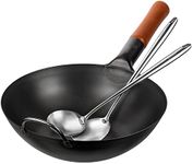 YOSUKATA Carbon Steel Wok Pan – 11,8 “ Woks and Stir Fry Pans + 17’’ Wok Spatula and Ladle - Set of 2 Heat-Resistant Wok Tools