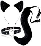 OLYPHAN Cat Ears and Tail Set, Cat Costume Accessories. Furry Headband, Fluffy Tail + Heart Choker for Halloween and Cosplay