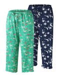 ENJOYNIGHT 2 Pack Womens Capri Pajama Pants Lounge Sleep Bottom with Pockets(Medium, BL-Star+Flamingo)