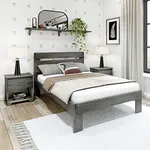 Plank+Beam Rustic Wood Full Bed Frame, Platform Bed with Headboard, Slatted, Driftwood