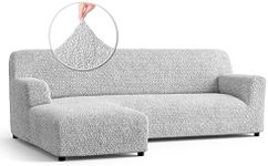 PAULATO BY GA.I.CO. Sectional Couch Cover - Chaise L-Shape Sofa Slipcover - Washable Corner Couch Covers - 1-Piece Form Fit Stretch Cover - Microfibra Collection - Light Grey (Left-Facing Chaise)