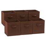 Amazon Basics Collapsible Fabric Storage Cubes Organizer with Handles, 10.5 inch x10.5 inch x11 inch , Brown - Pack of 6