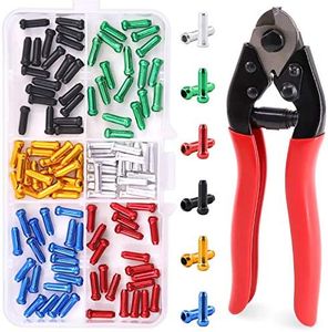 Glarks 121Pcs Bike Cable End Caps with Cable Cutter Set, 120Pcs 6 Colors Cable End Crimps Brake Cable End Caps with Stainless Steel Wire Rope Aircraft Bicycle Cable Cutter Up to 5/32"