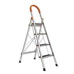 DlandHome Aluminum Ladder 4 Step Ladder Folding Ladder Lightweight Portable Ladder Multi Purpose Home Ladder, Silver,50DBTY-MS004-W-DCA