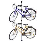 Relaxdays Telescoping Bike Stand for 2 Bicycles, Adjustable from 160 to 340 cm, Aluminium & Plastic, Extends Between Floor & Ceiling, Silver