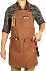 Waxed Canvas Work Apron for Men with Pockets - Heavy Duty Woodworking Shop Carpenter Apron - Chef Apron for Grilling BBQ Cooking Kitchen - Cross Back Adjustable M to XXL