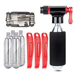 KADACHA CO2 Inflator Kit with 5 X 16g CO2 Threaded Cartridges- Presta & Schrader Valve Compatible -Portable CO2 Bike Tire Pump Come with Glueles Repair Kit for Road & Mountain Bike (SET-B)