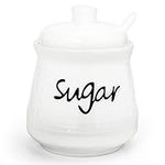 Cyimi Sugar Bowl Porcelain with Lid and Spoon, 355 ML/12 OZ, Ceramic Sugar Storage Jar, Sugar Salt Pot Seasoning Canister Suit for Coffee Bar, Restaurant, Home, Kitchen