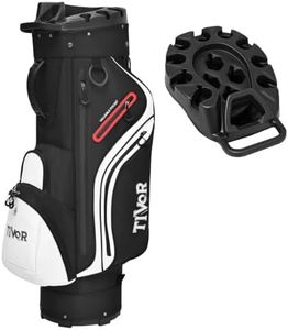 2026 T-Lock Golf Cart Bag, 14-Way Full-Length Dividers, 9 Pockets, Easy-Access Handle, Ergonomic Straps, Rain Cover, for Cart and Walking, Black & White