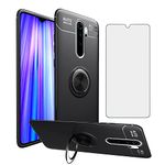 Asuwish Phone Case for Xiaomi Redmi Note 8 Pro with Tempered Glass Screen Protector Cover and Cell Accessories Magnetic Ring Holder Kickstand Stand Silicone Protective Redme Note8 8pro Women Men Black