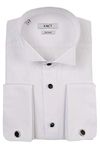 Xact Men's Formal Tuxedo/Dress Shirt with Double Cuff and Cuff Links (White - Wing Collar - Black Buttons) 17"