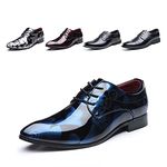 Derby Shoes for Men Business Oxford Shoes Brogue Patent Leather Mens Dress Shoes Lace-Ups Monk Formal Slip-On 1 Blue UK 8.5