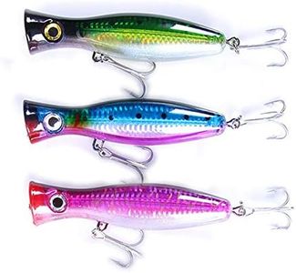 Pack of 3 Large Top Water Poppers 4.75 in/ 1.5 Oz Artificial Seal Lure 3D Eyes with Hooks and Ring for Saltwater Offshore, Surf Fishing Striped Bass, Bluefish