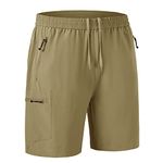 JHMORP Men's Running Hiking Shorts Water Resistant Lightweight Cool Sweat Active Shorts with Zippered Pockets (Khaki,CA M)