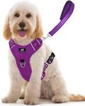 TUFFDOG Easy-Fit Dog Harness Medium - Fast Release Neck Clip, Premium Padded Reflective No Pull Harness with Control Handle, Adjustable Step-in Dog Vest Plus Free Matching Lead (M, Vivid Violet)
