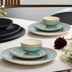 Praahi Lifestyle Ceramic Handmade Dinner Set | Spiral Grey Green | 6 Pieces | Includes 2 Full Plates,2 Quarter Plates, 2 Bowls (Microwave & Dishwasher Safe) Best for Wedding Gift