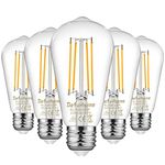 Defurhome ST58 E27 6W LED Edison Light Bulbs 60W Equivalent, Daylight White 5000K, Not Dimmable, Clear Glass, E27 Base Lamp for Home, Restaurant, Reading Room, Pack of 5