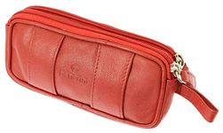 Soft Red Goat Leather Double Spectacle Glasses Case with Belt Loops - Key Ring Loop