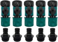 10 Pcs (5 Sets) Plastic Garden Hose Quick Connect with Shutoff Valve Set Male and Female, 3/4” Quick Connectors with Valve for Water Hose Coupling, Quick Release Kit Hose Fittings and Adapters