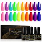 Shining She Neon Gel Nail Polish Set, 10 Pack Rose Green Yellow Orange Blue Purple Gel Polish Set Soak-Off UV/LED Lamp Nail Polish Gel for Women Nail Art Salon DIY Home, 8ML