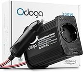 Odoga 300W Car Power Inverter 12V to 240V / 230V Converter With Dual USB 4.8A Charging Ports - Charge Your Laptop, iPad, iPhone, Tablet, Consoles & More - Durable and Powerful - Black Aluminum Body…