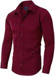 Alimens & Gentle Men's Dress Shirts Long Sleeve Wrinkle-Free Stretch Business Formal Casual Button Down Shirt with Pocket, Equal Button-Wine Red, Large