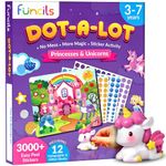 Funcils Dot Art Activity - Unicorn & Princess Sticker Art Kit, Arts and Crafts for Kids, Toddler Craft Supplies, Gifts for Boys & Girls Age 3, 4, 5, 6, 7 Year Old - Toys & Travel Activities for Kids