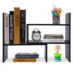 Widousy Adjustable Desktop Bookshelf Assembled Countertop Bookcase Office Supplies Wood Desk Organizer Literature Display Rack (Black)