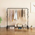KEEKOS Single Pole Coat Hanger/Cloth Stand/Garment Stand with Bottom Shelves - Metal Garment Rack for Organized Storage 8 Hook (Multi) (Black-)