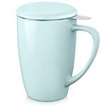 LOVECASA, Tea Cup with Infuser in Porcelain, Large Mug, Tea Pot with Stainless Steel Filter, 450 ML Cup with Lid