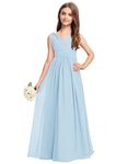 Kismissal Junior Bridesmaid Dress Wedding Flower Girl Dresses for Teen Girls Dresses Chiffon, Sky Blue, 12