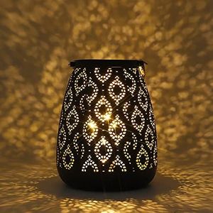 TRIROCKS Moroccan Style Metal Lamp 8''H Battery Operated Cordless Table Lamp Vintage Lantern for Living Room Garden Yard Patio Parties Event Indoors Outdoors (Black with Gold Brush)