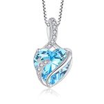 FJ Necklaces for Women 925 Sterling Silver Heart March Birthstone Pendant Necklace Aquamarine Jewellery Gifts for Women Girls