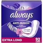 Always, Anti-Bunch Xtra Protection Daily Liners For Women, Extra Long Length, 92 Count