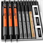 Four Candies 3PCS 1.3mm Mechanical Pencil Set with Case, Metal Heavy Duty Carpenter Pencils with 48 Refill(Red,Black,Yellow) 3Eraser, 12Eraser Refill, Weatherproof Body Outdoor Woodworking Marking