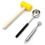 Coconut Opener Set for Young & Mature Coconuts by CoCoMaster |Coconut Tools for Meat Removal with Hammer & Stainless Steel Knife