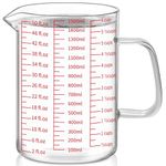 Luvan 6Cups/1500ml/51oz Glass Measuring Cup, Easy to Read with 3 Measurement Scales (Ml/Oz/Cup), Insulated Handle and V-Shaped Spout, High Borosilicate Glass Liquid Measuring Cup