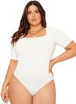 OYOANGLE Women's Plus Size Basic Short Sleeve Bodysuit Scoop Neck T Shirts Bodysuit New Light White 4X-Large Plus