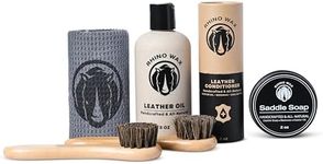 Rhino Wax - Tack Care Maintenance Kit (Saddle Soap for Leather + Leather Oil + Leather Conditioner + Brushes + Microfiber Cloth) - Maintenance for Saddles, Bridles, Boots, Reins & Straps - Made In USA