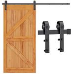 Yaheetech 200cm Barn Door 6.6 FT Sliding Door Track Hardware Closet Track Kit Steel J Shape Hanger for Single Wooden Door Interior Doors W/Up to 101cm Width & 35-45mm Thickness Weight Limit 100kg