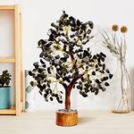 PREK Crystals and Stones, Black Tourmaline Crystal Showpiece for Home Decor Decoration Bonsai Money Tree, Size 10-12 inches, Black Golden Wire. 1 Piece