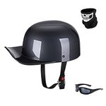 Woljay Vintage Open Face Motorcycle Helmet Retro Baseball Cap Half Helmets Men Women for Cruiser Street Scooter Moped Cap Jet with Mask Glasses - DOT Certified (X-Large, Smoke)