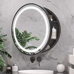 Keonjinn 24 Inch Round Lighted Medicine Cabinet for Bathroom with LED Mirror Metal Framed Electrical Outlet 3 Color Lights Anti-Fog Dimmable Wall Mounted Circle Mirrored Cabinet for Bathroom Storage